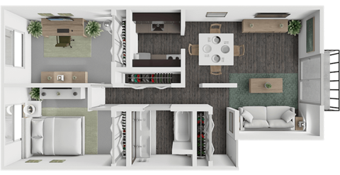 Floor plan for 1 bed, 1 bath, 924 sqft